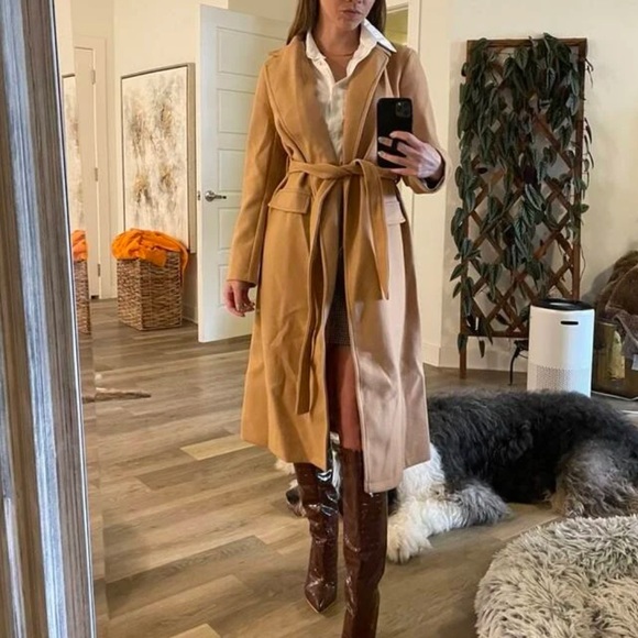 Classic Open Front Belted Long Jacket Coat - Picture 6 of 8